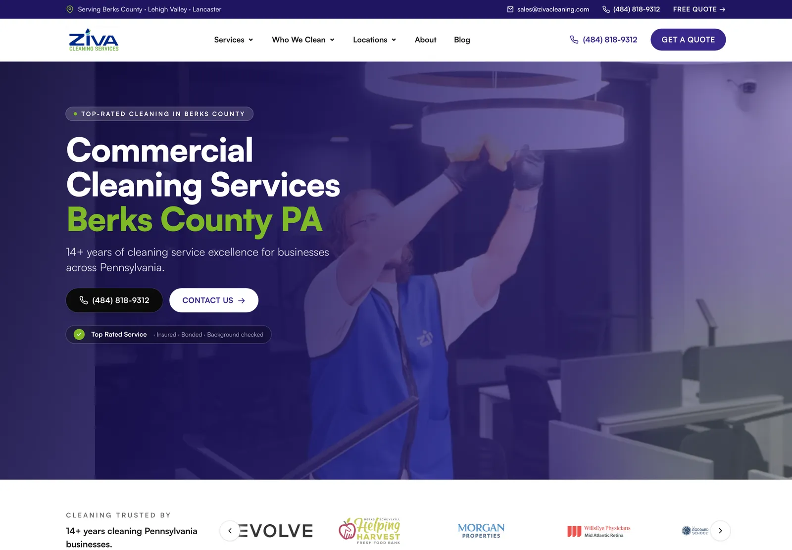 Ziva Cleaning Services homepage